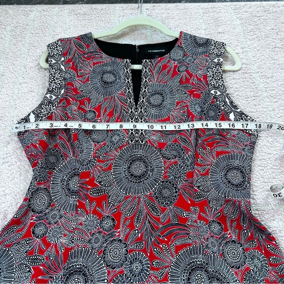 Liz Claiborne Red White Black Mosaic Floral Midi Dress Sleeveless Size 10 Fall - Picture 6 of 10